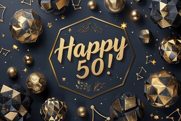 Wall Mural - Celebrating 50, happy text in festive font, marking a joyful milestone, perfect for birthday invitations, anniversary announcements, or celebratory designs with a cheerful and vibrant theme