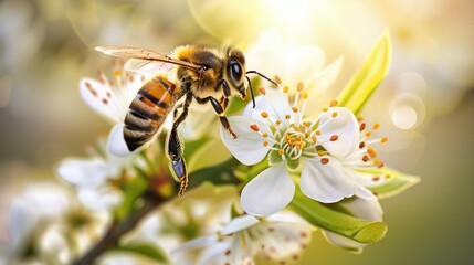 bee on flower macro photo