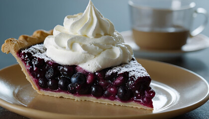 Wall Mural - piece of blueberry pie with whipped cream on top