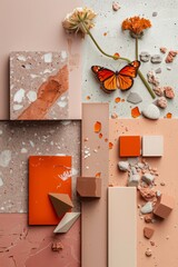 Collage of various natural organic beauty products on concrete background. Flat lay.