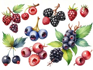 Canvas Print - set of fresh berries , watercolor illustration.