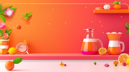Wall Mural - Peach minimalist background with space above for text flat design front view culinary theme animation vivid