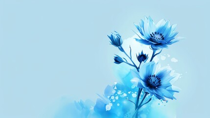 Wall Mural - Cornflower blue minimalist background with space above for text flat design side view peaceful theme watercolor Splitcomplementary color scheme