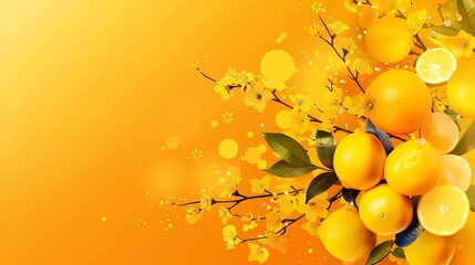 Wall Mural - Lemon gold minimalist background with space above for text flat design side view warm theme watercolor colored pastel