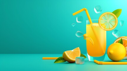 Wall Mural - Lemon ice minimalist background with space above for text flat design top view refreshing theme cartoon drawing vivid