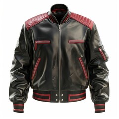 3D fan club jacket, rendered with leather texture, neatly displayed on an isolated white background. 
