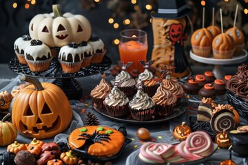 Wall Mural - festive table with various Halloween treats