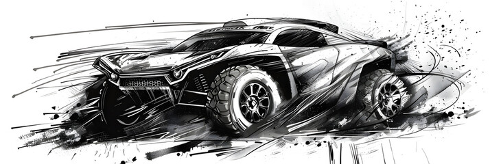 Canvas Print - Car illustration, track car, off road car.