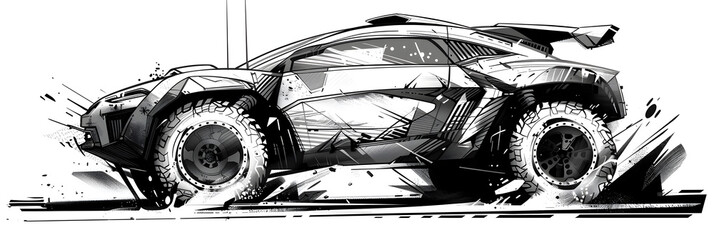 Poster - Car illustration, track car, off road car.