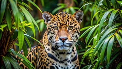 Poster - Stealthy jaguar camouflaged in tropical forest underbrush , wildlife, predator, camouflage, stalking, hunt, feline, jungle