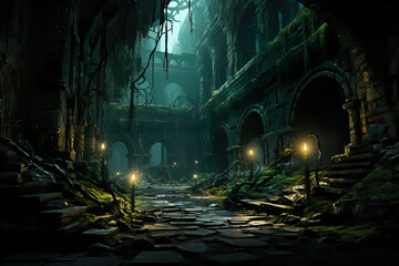 Wall Mural - Forest: Enchanted Ruins Bathed in Radiant Light Fantasy  wallpaper