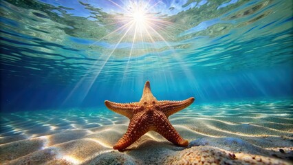 Canvas Print - Starfish basking in the sunlight underwater, starfish, sunlight, water, ocean, marine life, underwater, sea, seashore