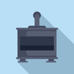 Poster - Modern metal stove burning wood generating heat, flat style icon with long shadow