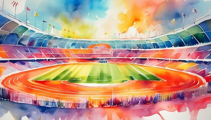 Wall Mural - watercolor sports stadium with heatmapping during the summer olympic games. Watercolor illustration
