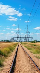 Canvas Print - a train track with power lines and power lines in the background.