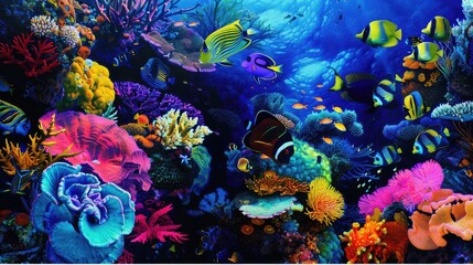 Wall Mural - Illuminate the vibrant colors of a coral reef teeming with tropical fish