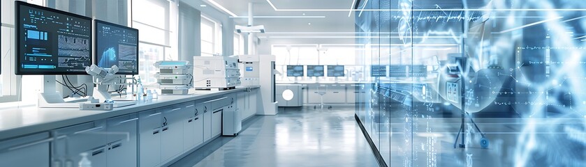 Aufkleber - Modern Laboratory Interior with High-Tech Equipment and Data Visualization