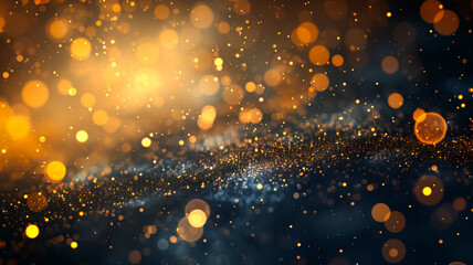 Wall Mural - dark gold greeting background, gold glitter and bokeh effect	