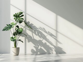 Poster - Sunlight Streaming Through a Window onto a Plant in a Minimalist Room