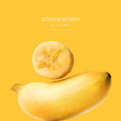 Wall Mural - Creative layout made of bananas on the yellow background. Food concept. Macro concept.  