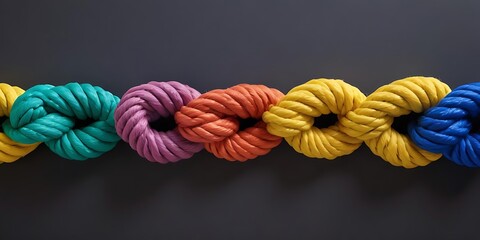 Team rope diverse strength connect partnership together teamwork unity communicate support. Strong diverse network rope team concept integrate braid color background cooperation empower power.