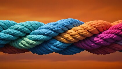 Team rope diverse strength connect partnership together teamwork unity communicate support. Strong diverse network rope team concept integrate braid color background cooperation empower power.