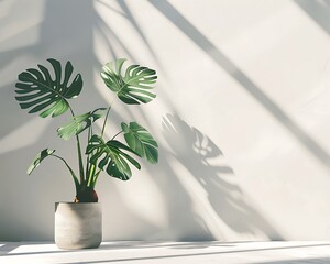 Poster - Monstera Plant in a White Pot Against a White Wall