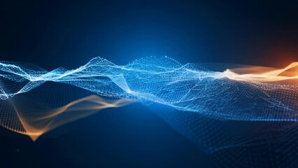 Wall Mural - abstract waves of blue and orange light on dark background