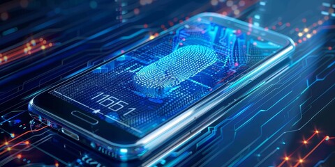 Leinwandbilder - A smartphone with advanced biometric security features, highlighting privacy and security in technology