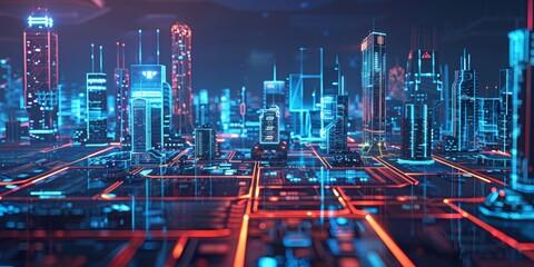 Poster - A futuristic city skyline with holographic displays, depicting the advancements in technology