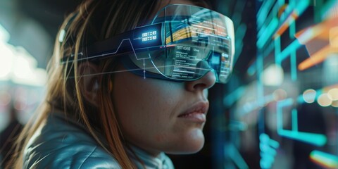 Poster - A person using augmented reality glasses, experiencing digital information overlaid on the real world