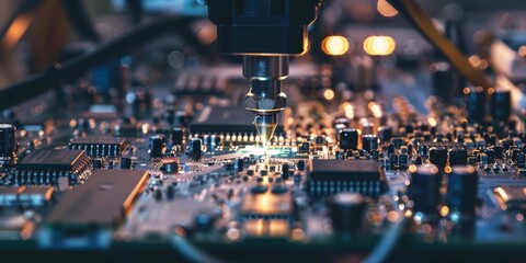 Poster - A robotic arm assembling electronic components, demonstrating automation and precision