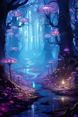 Wall Mural - Glimmergrove, an enchanting bioluminescent forest realm. Fantasy  wallpaper