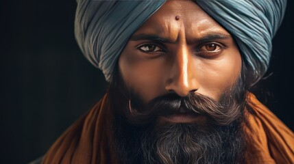 Wall Mural - Indian man with turban and beard, close-up 