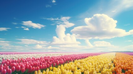 Wall Mural - Vibrant tulip field in spring, 