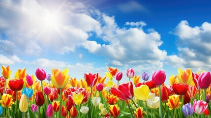 Wall Mural - Vibrant tulip field in spring, 