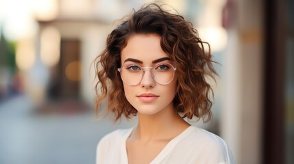 Wall Mural - Young woman with glasses and minimal makeup,