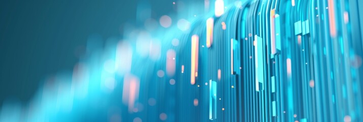 Digital Integration: 3D Illustration of Data Analytics and Technology in the Economy on Blue Background