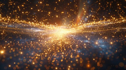 Poster - abstract image of golden lights and particles creating a cosmic and magical effect, perfect for back