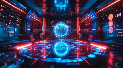 Poster - futuristic technology wallpaper with augmented reality holograms, digital tech background 