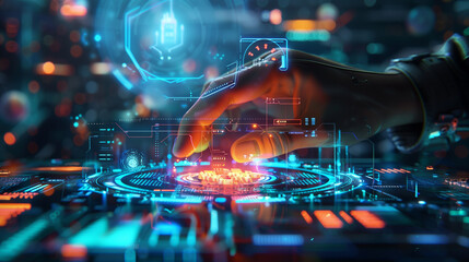 Poster - futuristic technology wallpaper with augmented reality holograms, digital tech background 
