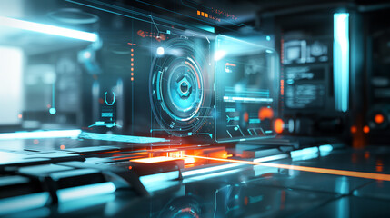 Poster - futuristic technology wallpaper with augmented reality holograms, digital tech background 