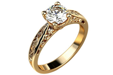 Beautiful gold wedding or engagement luxury ring with a diamond cut out, isolated, transparent background - PNG.