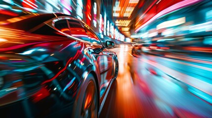 Futuristic Industrial Abstract Pattern of Electric Vehicle in Vibrant Colors with Motion Blur from Low Angle View