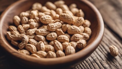 Poster - Top view of peanut on a wooden bowl