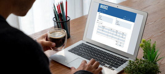 Poster - invoice on computer screen from accounting application. computer program for financial and budget of