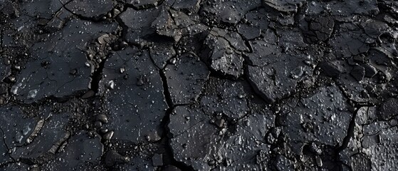 Wall Mural - Panoramic close-up, high detail scan of asphalt with cracks and potholes material, Generative AI