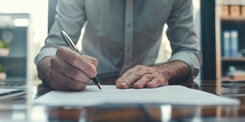 Wall Mural - business man holding a pen signing agreement contract, ai