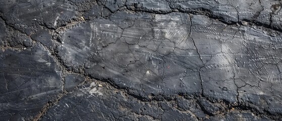 Wall Mural - Panoramic close-up, high detail scan of asphalt with skid marks material, Generative AI