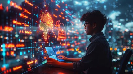 Data science, AI and cloud data concept. Computer programmer.